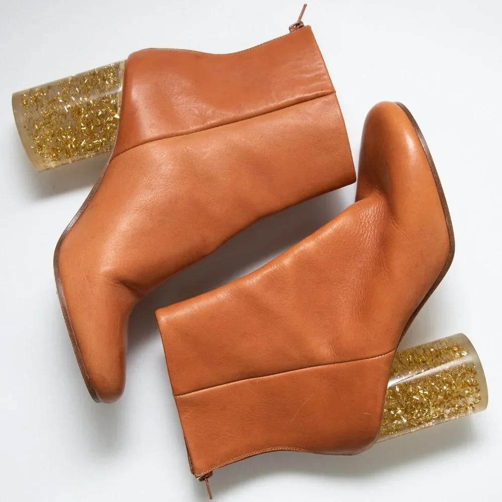 Maison Margiela Ankle Bootie Cylindrical Heel Boots Gold Leaf Lucite Size 39 - Picture 2 of 15